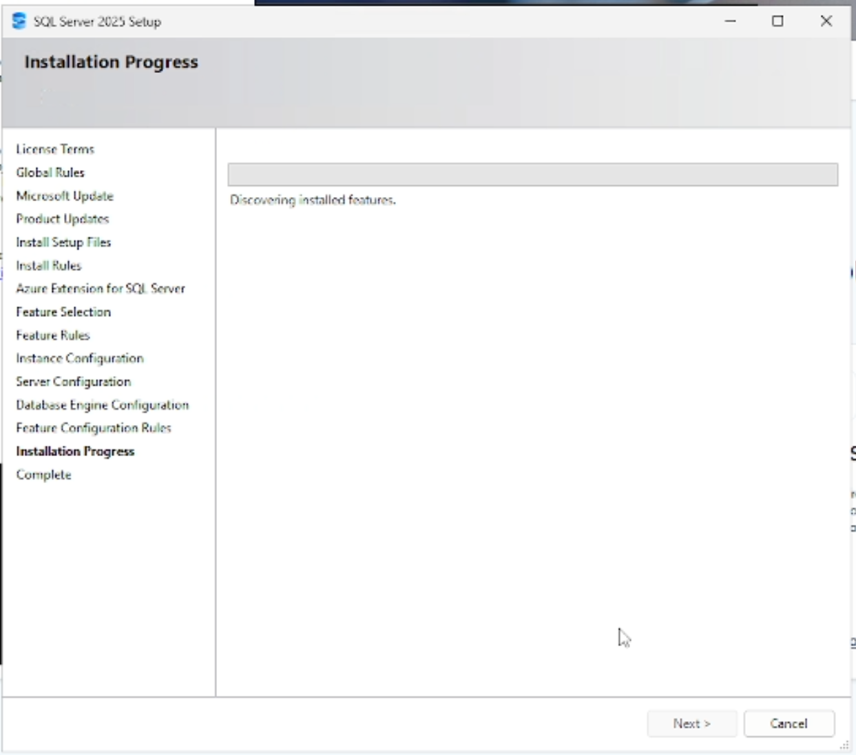 Installation progress
